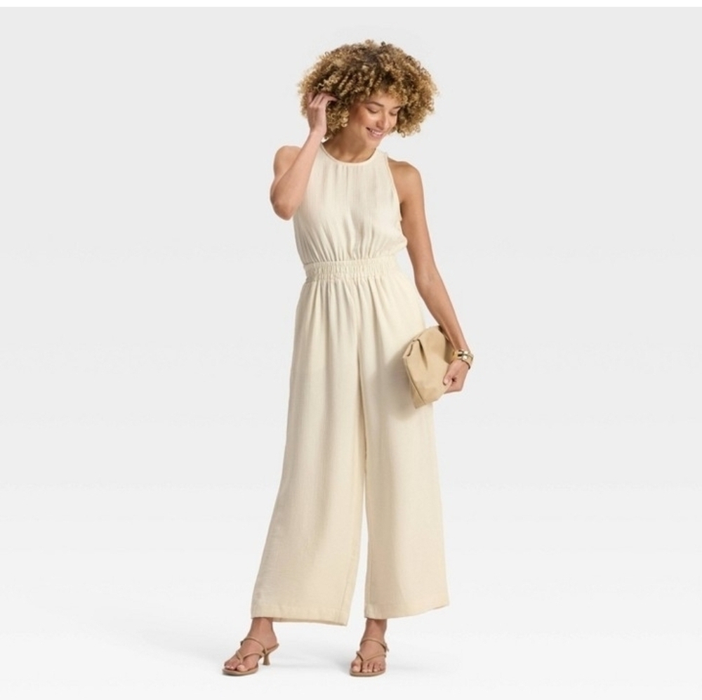 A New Day Women's Modern Gauze Jumpsuit Cream - Picture 3 of 6